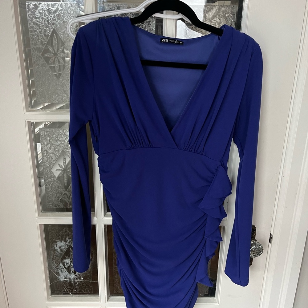 Zara Royal Blue Long Sleeve Dress | Winter Formal Wear | Size Medium
